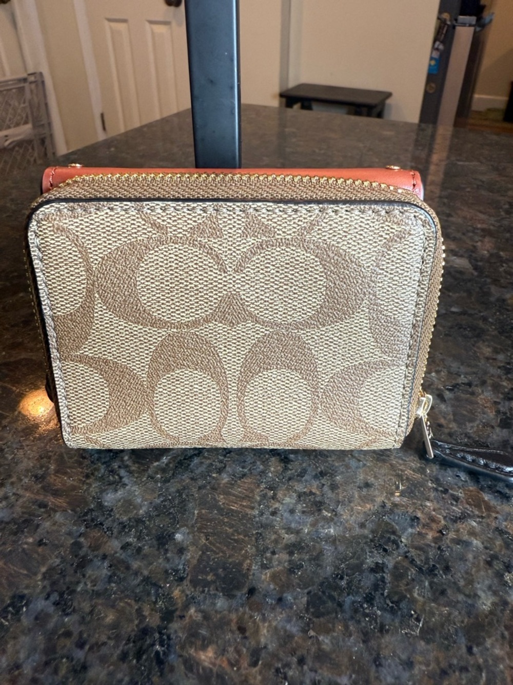 Coach Gold-Studded Color Block Leather Wallet - Terracotta and Black - Picture 5 of 8